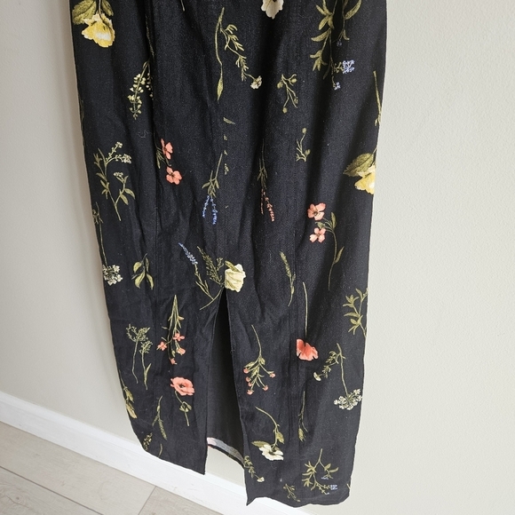 H&M Black Floral Linen Blend Off The Shoulder Midi Dress NWT - Picture 6 of 11